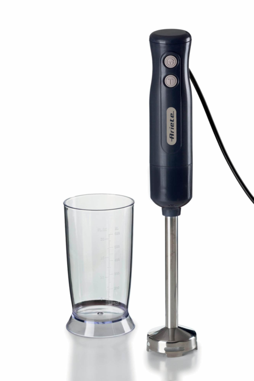 Ariete 601 Hand Blender Breakfast, Frullatore a immersione, 700 W, 2 velocità, Lama in acciaio inox, Gamba removibile, Bicchiere trasparente, Black