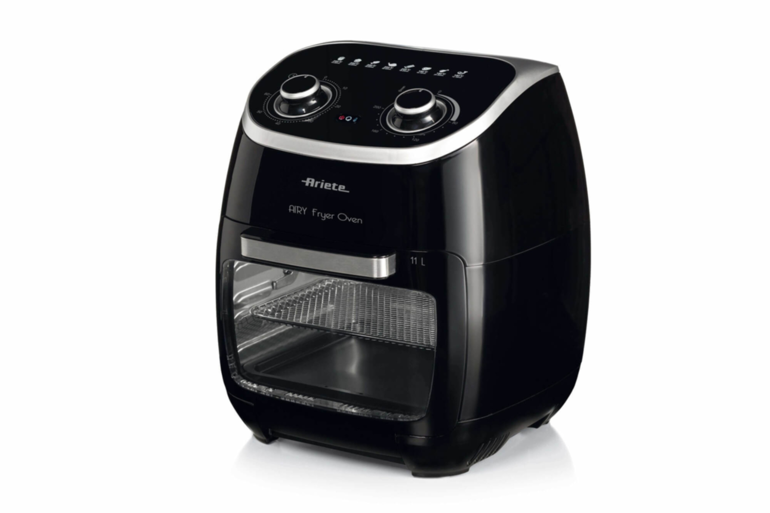 Ariete 4619, Airy Fryer Oven, Friggitrice ad Aria Forno Elettrico, Frigge senza olio e grassi, 2000 Watt, 11 Litri, Temperatura max 200°, 3 Griglie, Cestello Girevole e Girarrosto, Black