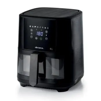 Ariete 4626 Airy Fryer 6L, Friggitrice ad aria, 1300 W, Capacità 6L, Capacità di cottura 2,5kg, 8 programmi preimpostati, Temperatura fino a 200°, Cestello trasparente per controllo cottura, Black mod.4626/00 4