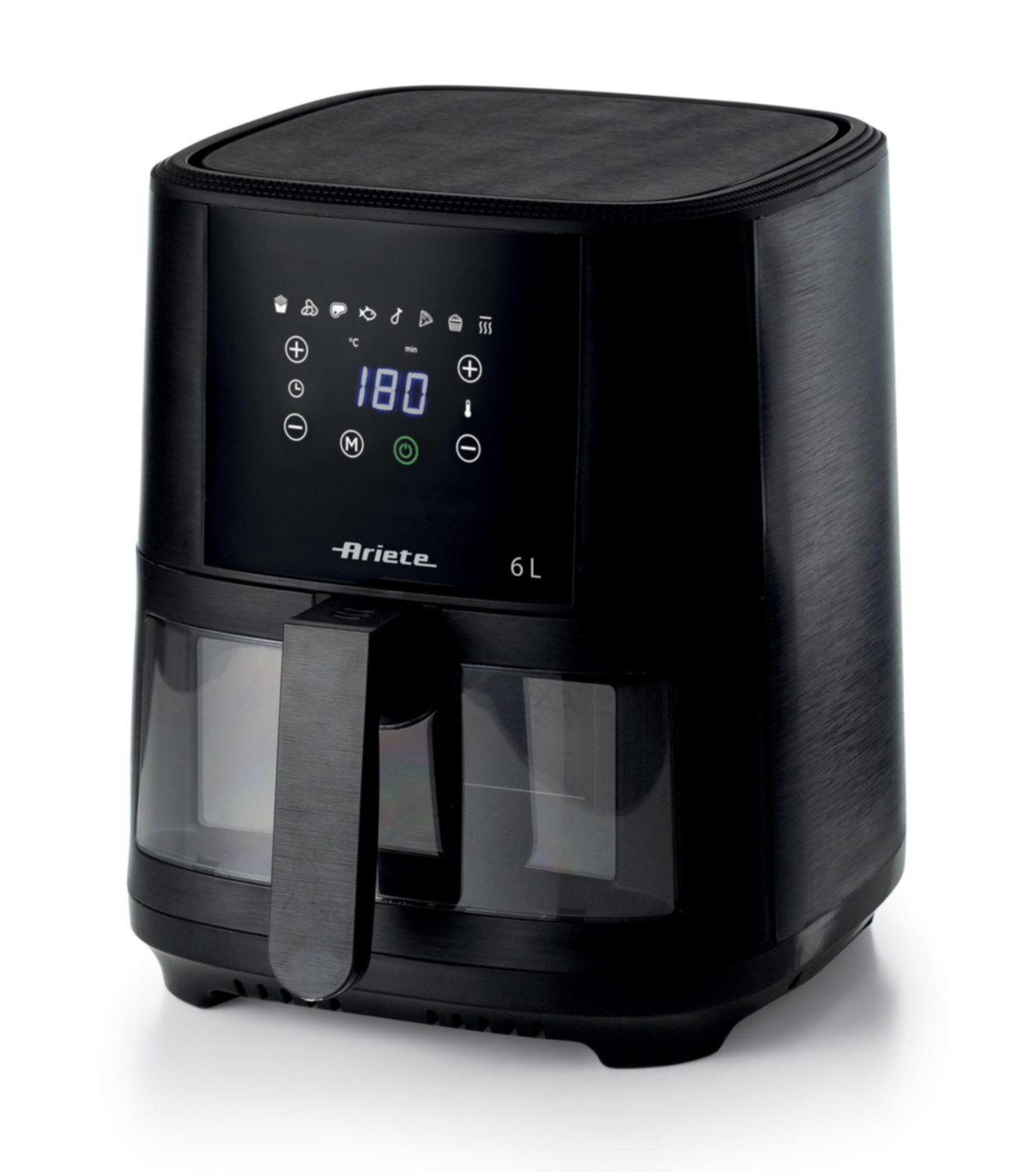 Ariete 4626 Airy Fryer 6L, Friggitrice ad aria, 1300 W, Capacità 6L, Capacità di cottura 2,5kg, 8 programmi preimpostati, Temperatura fino a 200°, Cestello trasparente per controllo cottura, Black mod.4626/00