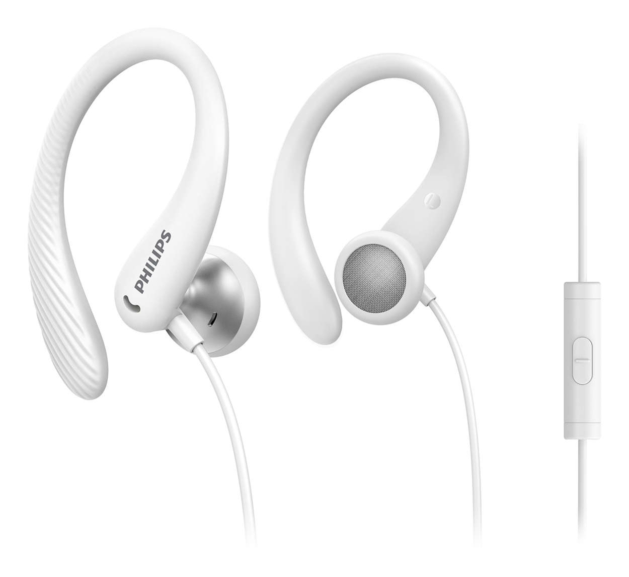 Philips TAA1105WT/00 Headphones con Filo per Fitness e Sport, Microfono, IPX2 Resistenti al Sudore, Supporti per l'orecchio Flessibili, Vestibilità Sicura, Pulsanti Integrati, Auricolari con Filo, White