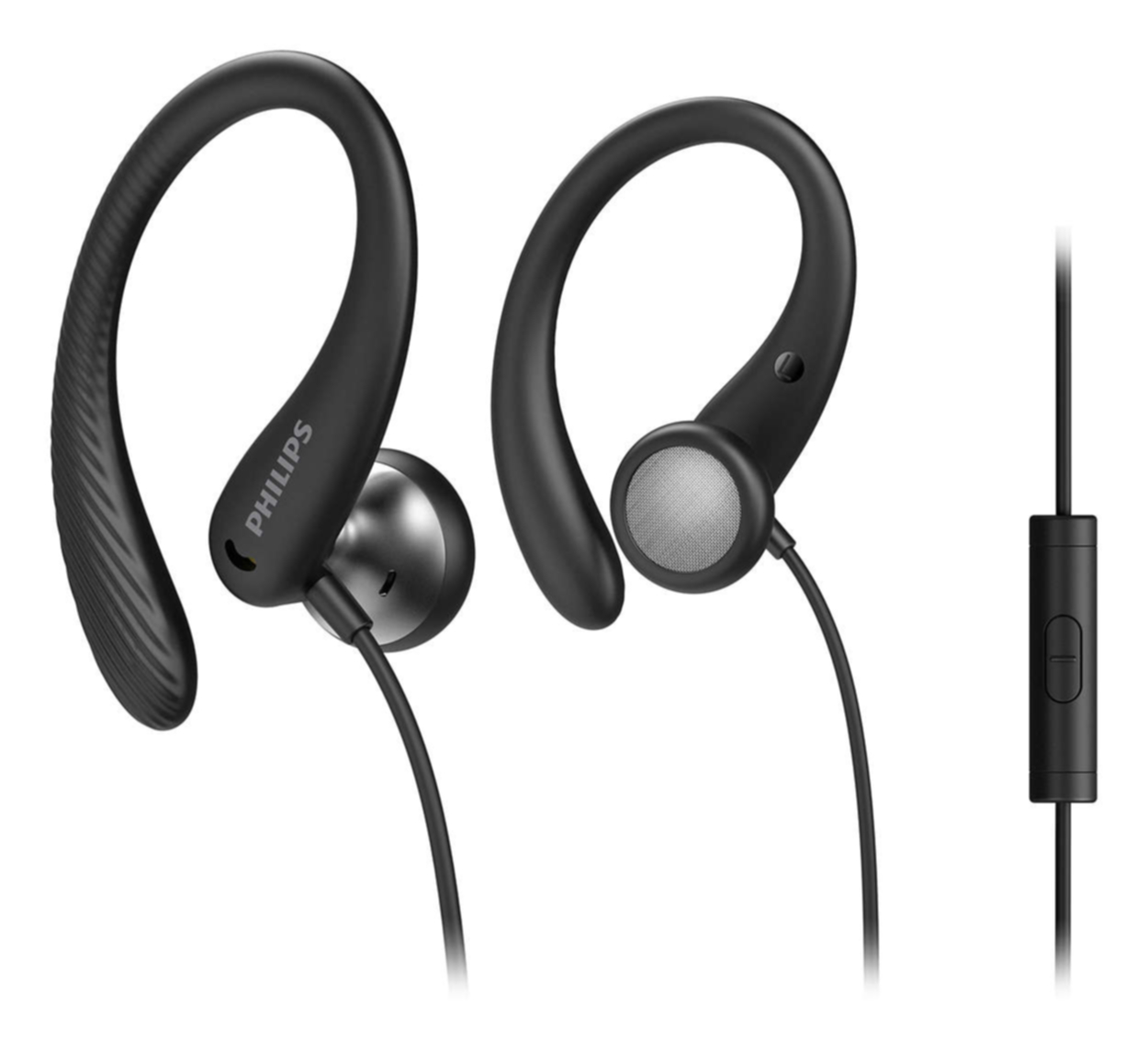 Philips TAA1105BK/00 Headphones con Filo per Fitness e Sport, Microfono, IPX2 Resistenti al Sudore, Supporti per l'orecchio Flessibili, Vestibilità Sicura, Pulsanti Integrati, Auricolari con Filo, Black
