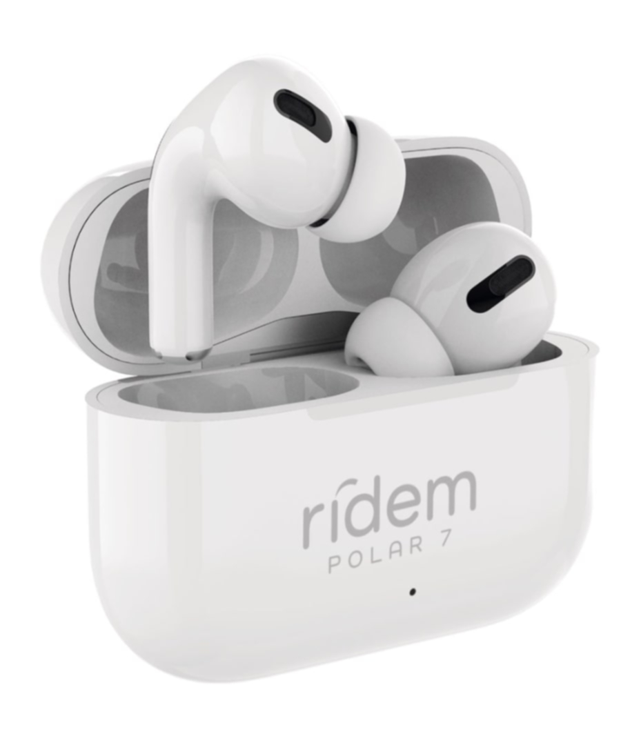 Ridem POLAR7 auricolari Bluetooth 5.2 con custodia ricaricabile di colore White